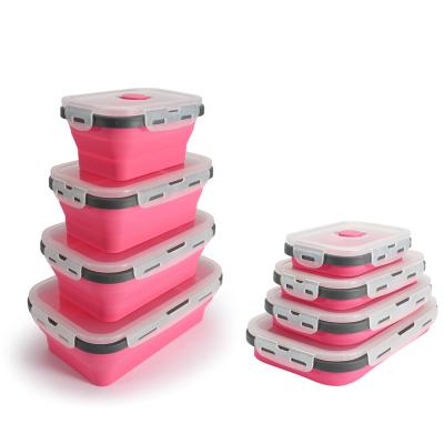 China High Grade 4 Silicone Lunch Box Microwavable Bento Sets Foldable Bpa Reusable Leak Free Resistant Collapsible Collapsible Food Storage for sale