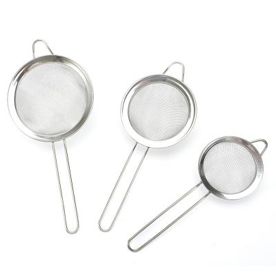 China Viable Set of 3 Size Mesh Strainer for Kitchen Stainless Steel Kitchen Baking Tools for sale