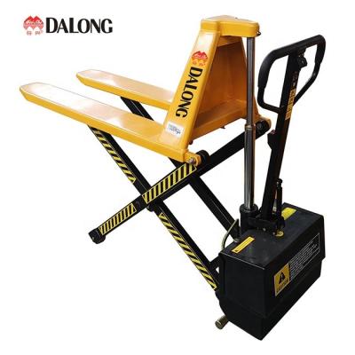 China Hotels 1500kg Electric High Lift Scissor Pallet Truck for sale