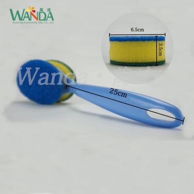 China Durable Replaceable Dual Function Scrub Brush Cleaning Sponge Brush With Handle for sale