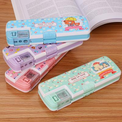 China 2019 Double Top Creative Open Pencil Case With Cute Pencil Sharpener Pencil Case For Students for sale