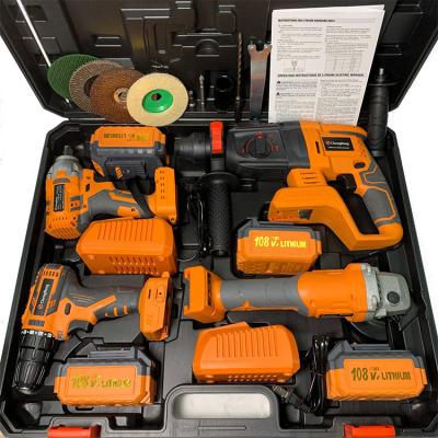 China Machine Tool Combination Kits Set Electric Brushless Cordless Wrench Combination Angle Grinder Lithium Rechargeable Machine Tools 4pcs Tool Kit for sale