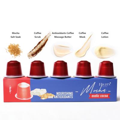 China HIGH Nourish and Antioxidant Mocha Coffee Foot and Hand Skin Care Treatment Manicure and Pedicure Spa Scrub Cream Lotion Set for sale