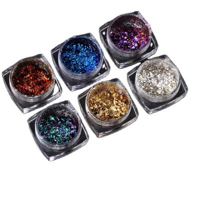 China Metallic Effects Nail Magic Metallic Cameleon Dye Flake Chrome Powder Nail Dye Mirror Powder For Nail Painting for sale