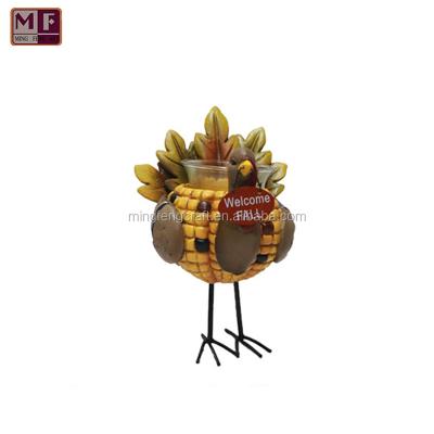 China Polyresin Turkey Thanksgiving Items with Metal Feet Candle Holder Decorations for sale