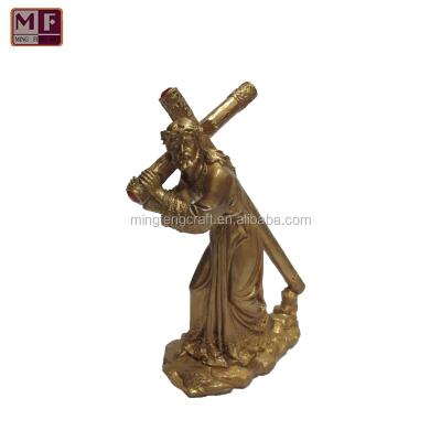 China Europe High Quality Customized Polyresin Christ With Cross Figurine Religious Decor for sale