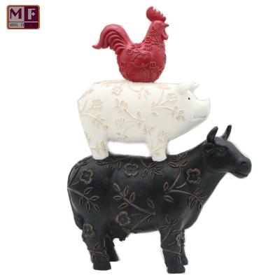 China Europe Wholesale Polyresin Sculpt Design Rooster/Pig/OX Parade Garden Life Size Animal Statue for sale