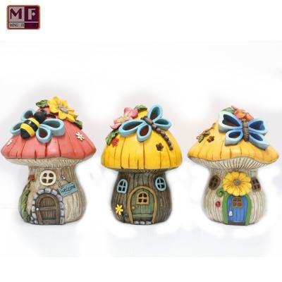 China Other Resin Mushroom House LED Light 3sets For Garden Figurine for sale