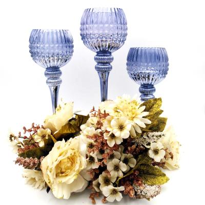 China Mordern sryle glass candlestick making professional tube round custom color candlestick set for sale