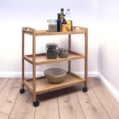 China Sustainable Wood 3 Layer Rolling Kitchen Storage Cart Serving Cart For Home Kitchen for sale