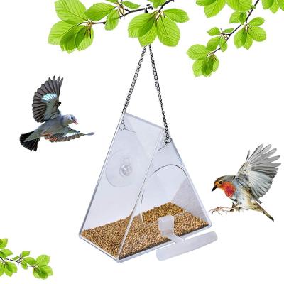 China 2021 New Design Gerdern Accessories Non-automatic Outdoor Acrylic Triangle Transparent Bird Feeder for sale