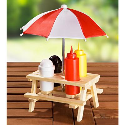 China Sustainable Outdoor Wooden Shelf BBQ Seasoning Storage Rack With Umbrella for sale