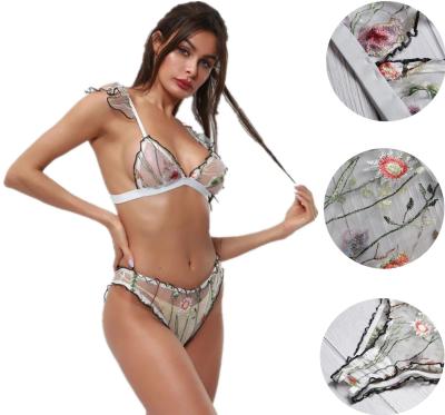 China Hot Selling Sexy See-through Floral Embroidery Women's Sexy Women Lace Up Lingerie Sets for sale