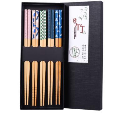 China Viable High Quality Custom LOGO 5 Pairs Per Set Reusable Chinese Bamboo Chopsticks For Party Wedding for sale