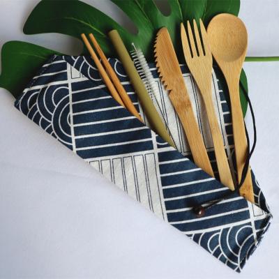 China Sustainable Natural Wooden Cutlery 6pcs Eco Friendly Bamboo Cutlery Set With Bag Compostable Cutlery for sale