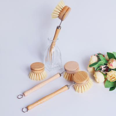 China Sustainable Bamboo Dish Wash Brush With Long Handle Plastic Freestanding Dishes Scrub Bamboo Brush Scrubber for sale