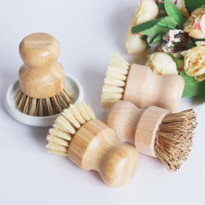 China Sustainable Natural Sisal Palm Coconut Bristle Bamboo Dish Brush For Cast Iron Stove Pots Filters Housewares Kitchen for sale