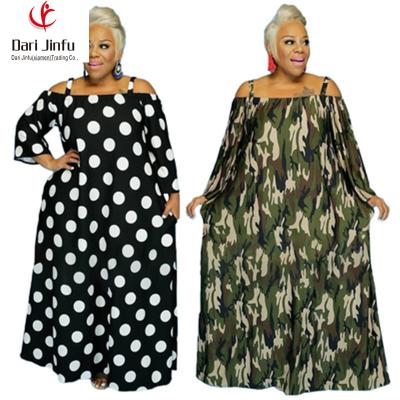 China Anti-static XL at 5XL camouflage dot print plus size 2021 trending new arrivals casual plus size women's dresses for sale