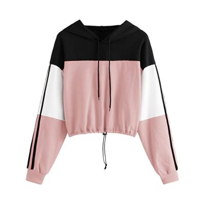 China Hot color matching fashion patchwork women's hoodie anti-shrink dye knotting drawstring plain quilted sweatshirt for sale