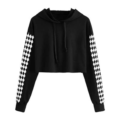 China New style anti-shrink printed women's pullover crop top, ladies cotton embroidery hoodie custom OEM and ODM for sale