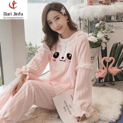 China QUICK DRY Flannel Suit Autumn And Winter Velvet Coral Cartoon Bear Embroidered Lovely Pajamas for sale