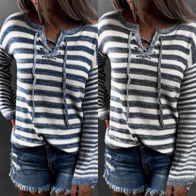 China 2021 New Arrival Autumn Stripe Irregular Long Sleeve Knitted Sweater Female Top Of Anti-wrinkle Women's Sweater for sale