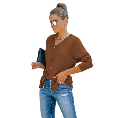 China 2021 Anti-wrinkle Women's Autumn Solid Color V-Neck Knitted Cardigan Sweater Hot Sale Straight Sweater Coat for sale