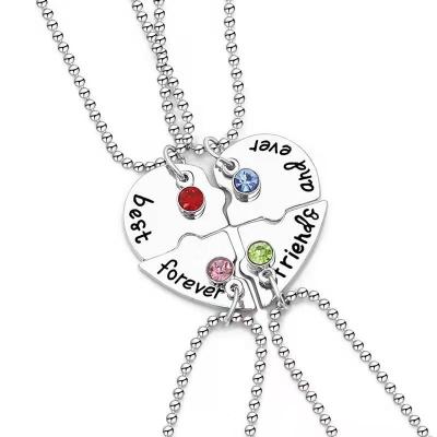 China Fashionable Hot Selling Best Friend Heart Pendant Necklace Joining Together Crystal Stone Necklaces for sale