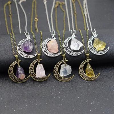 China Graceful Hot Sale Natural Stone Jewelry Crystal Necklace Fashion Moon Gemstone Moon Pendant Necklace For Woman for sale