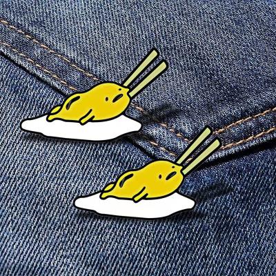 China Global Hot Selling Insti Egg Lapel Pin Brooch Yellow Oil Drop Lazy Pin Clothing Cheap Custom Enamel Lapel Pins for sale