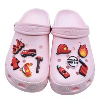 China Clog New Arrival Fire Fighting Series Soft Shoe Charm Cartoon PVC Croc Shoe Charm Wholesale for sale