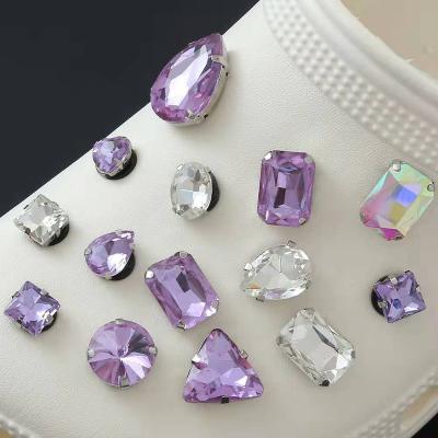 China 20 Pcs Handmade Luxury Purple Rhinestone Crystal Fang Charms White Set Shoe Charms Fashion Bracelet Sandal Shoe Decoration for sale