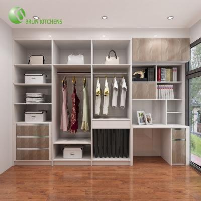 China Eco - Friendly White Solid Wood 3 Siding Doors Plywood Wardrobe And Study Table for sale