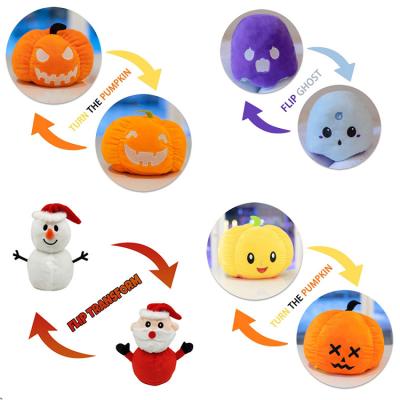 China Reversible Plush Toy Halloween Christmas Pumpkin Ghost Flip Stuffed Plushie Luminous Glow Reversible Stuffed Toy for sale