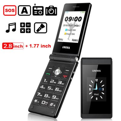 China UNIWA X28 Flip Mobile Phone Waterproof Older Top Push Button Cell Phone GSM Large Flip Phone Dual Sim FM(2G) Radio. for sale