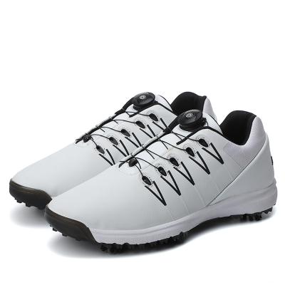 China New Arrival Breathable OEM Wholesales Professional White Color Men's Golf Shoes Rotation Leather Non-slip Automatic Lace for sale