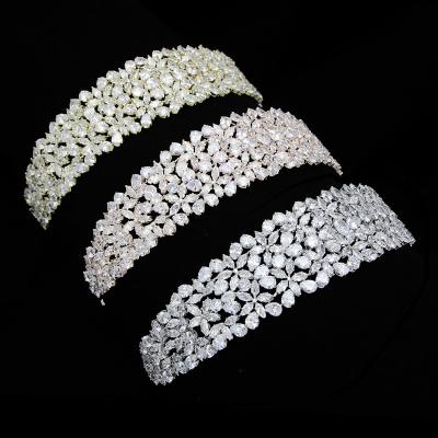 China Gold Plated Wedding Tiara Bridal Hair Bands Tiara Popular Zircon Head Wedding Bands For Women for sale