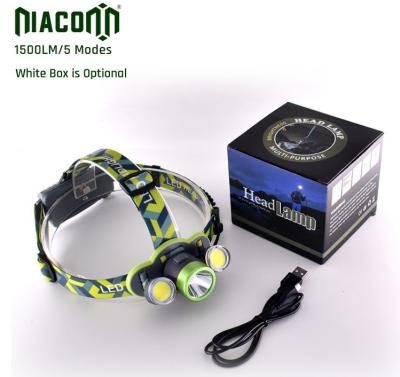 China Guangdong Micro USB 15w 1500lm Cob xml Camping Rechargeable Headlamp With Led for sale