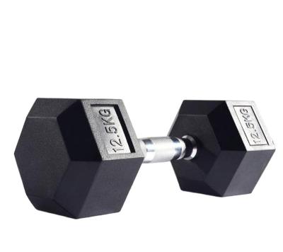 China Home use 2021 hot-selling professional gyms outer layer rubberized anti-falling non-loose rubber hex dumbbell for sale