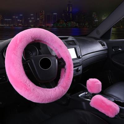 China Business Premium Furry Car Hubcap Fur Designer Cover Steering Wheel Steering Set for sale