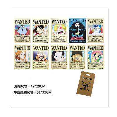 China Luffy's Money Prize 1,500,000,000 One Piece Hotel and Resort Anime Poster (10pcs/Set) Wanted Japanese Anime Self-adhesive Paper Poster for sale