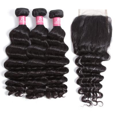 China Cheap Natural Wave Wholesale Grade 4 Bundles Hair Natural Wave Hair Extension With Closure for sale