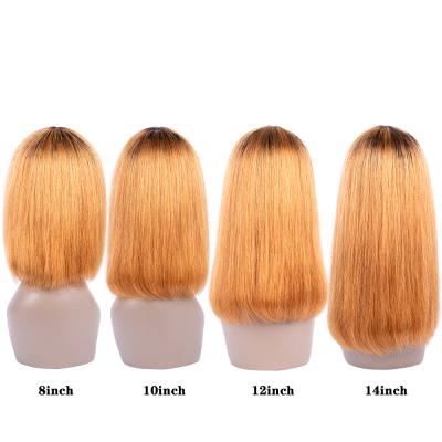 China Colored Natural Blonde Hair T1b 27 Short Peruvian Silky Straight Virgin Ombre Wave Bob Wigs Straight For Black Women With Bangs for sale