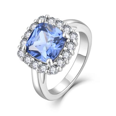 China Ring Shiny Zircon CZ Natural Stone 925 Crystal Stone Rings Blue Plated Silver Plated Engagement Wedding Rings Big Square Vintage for sale