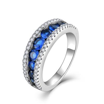 China Hot Wholesale Jewelry 925 Sterling Silver Rings Luxury Vintage Fashion Rhodium Plated Blue Spinel Silver Rings For Women for sale