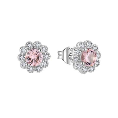 China New Romantic Luxury Colorful Pink Natural Stone Diamond Flower Stud Earrings Jewelry Women Moissanite Earrings for sale