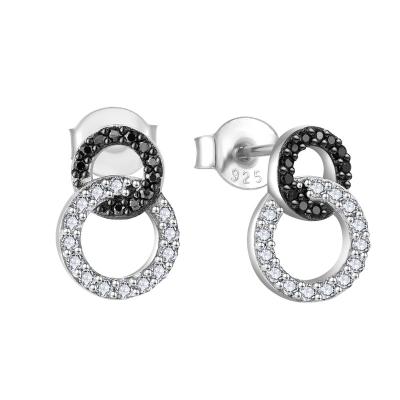 China Vintage Women Fashion Jewelry 925 Sterling Silver Stud Earrings White CZ Two Tone Casual And Simple Earrings For Women for sale