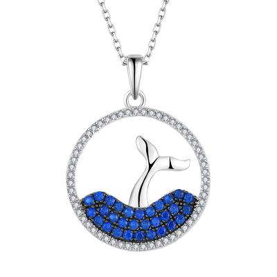 China Cute Tasty Jewelry 925 Sterling Silver White CZ Necklaces Jumping Tail Wave Dolphin Whale Necklaces For Women for sale