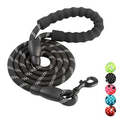 China Amazon Hot Selling Reflective Goods Braided Round Rope Dog Leash Nylon Pet Outdoor Sports Reflective Leash With Soft Handle for sale