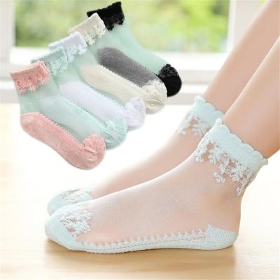 China Kids Antibacterial Girl Crystal Silk Ankle Socks Ice Lace Silk Socks For Summer for sale